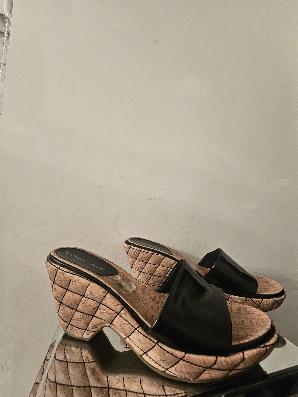 Montego Bay Club Black Quilted Cork Platform Mules